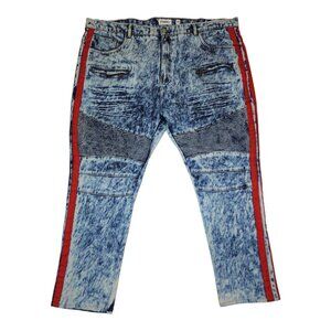FWRD Mens Denim Jeans Size 48 Inseam 33 Acid Wash Blue Red Stripe Stretch